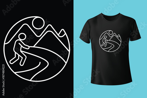 skier descending with powder trails on retro rays t shirt design