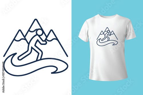 skier descending with powder trails on retro rays t shirt design