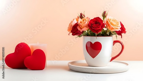Wallpaper Mural Valentine's day background image with heart shaped mug roses and candle Torontodigital.ca