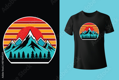 skier descending with powder trails on retro rays t shirt design