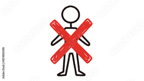 3d person with red cross mark symbol icon illustration for negative business concept wrong choice and delete sign design web object