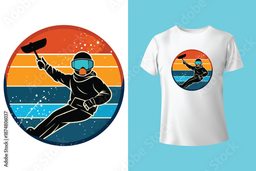 Extreme winter sport. Vector ski club retro badge. Concept for shirt, print, seal or stamp with mountain, ski, ski glasses. Family vacation, activity or travel. For logo design, patches