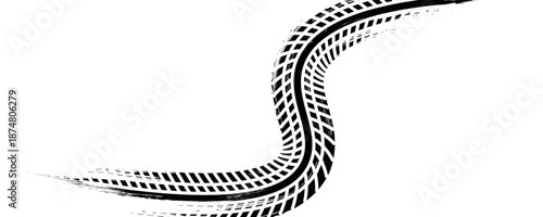 Tire tread marks, drift, motorsport, motocross, rally, tread mark with skid, grinding, splash effect. Graphic set of tire treads, wheel texture, car racing. Vector collection, wheel treads on asphalt