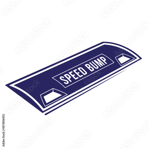 blue and white traffic calming speed bump sign isolated on transparent background for road safety