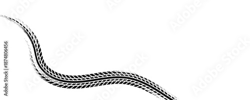 Tire tread marks, drift, motorsport, motocross, rally, tread mark with skid, grinding, splash effect. Graphic set of tire treads, wheel texture, car racing. Vector