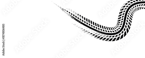 Tire tread marks, drift, motorsport, motocross, rally, tread mark with skid, grinding, splash effect. Graphic set of tire treads, wheel texture, car racing. Vector