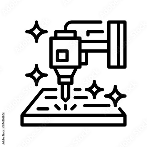 Laser Cutting Line Icon, Outline Symbol for Precision Cutting, Metal Processing, Industrial Fabrication, High-Tech Manufacturing, and Material Shaping. Vector Sign Icon.