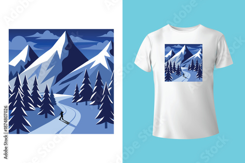 Extreme winter sport. Vector ski club retro badge. Concept for shirt, print, seal or stamp with mountain, ski, ski glasses. Family vacation, activity or travel. For logo design, patches