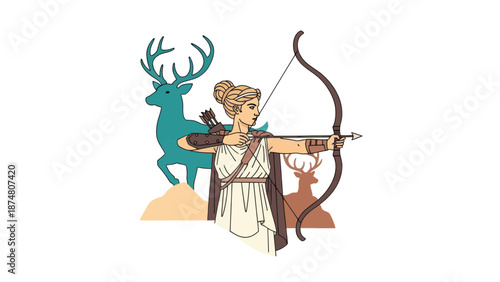 Artemis illustration with bow and deer