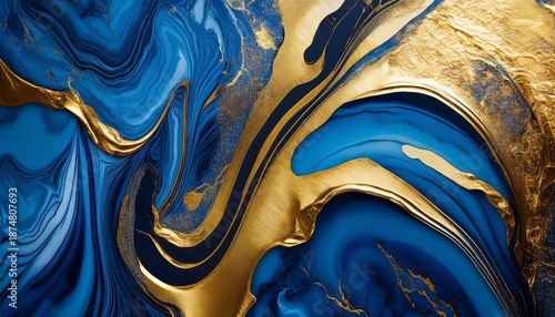 Abstract Blue And Gold Marble Texture Background