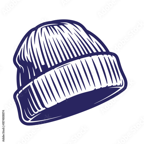 blue knitted beanie hat illustration isolated on transparent background