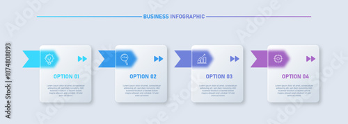 Glassmorphism Business Infographic with 4 Options and Icons for Process Presentation