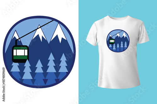 Snowboarder in Action T Shirt Design with Frosted Horizons and Mountain Landscape Vector Illustration Isolated on White Background Adventure and Conquer the Peaks
