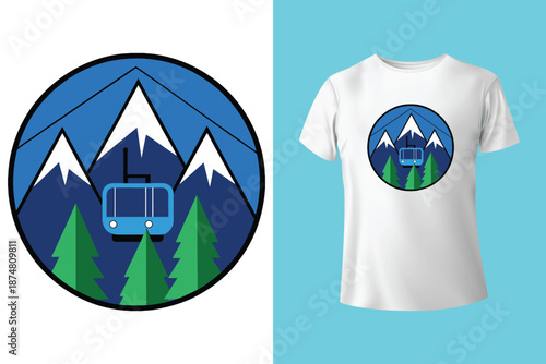 Snowboarder in Action T Shirt Design with Frosted Horizons and Mountain Landscape Vector Illustration Isolated on White Background Adventure and Conquer the Peaks