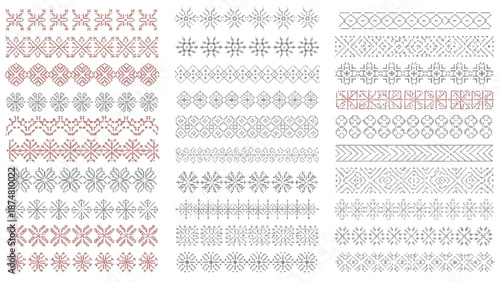 Collection of decorative geometric seamless patterns and borders for design