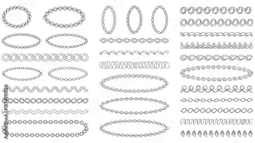 Collection of decorative oval frames and seamless borders in a vintage style