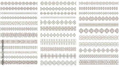 Ethnic and tribal seamless decorative borders and dividers, geometric patterns