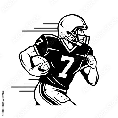 Monochrome Rushing American Football Player Icon with Motion Lines