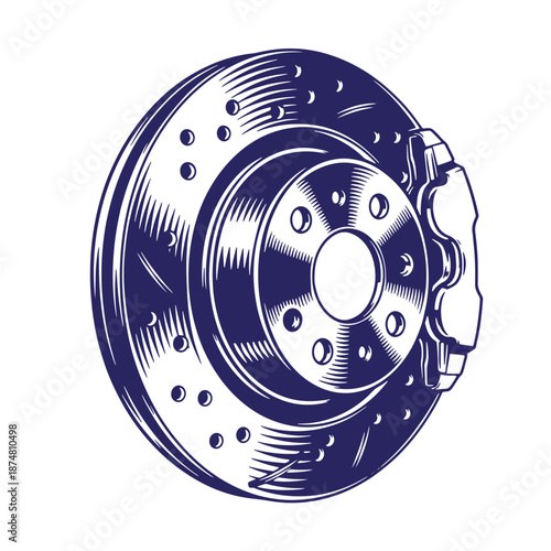 brake disc rotor with caliper illustration isolated on white background