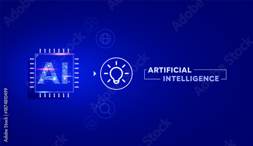 AI chip with glowing lightbulb idea. Futuristic artificial intelligence and technology concept. chip and creative idea icon. artificial intelligence software, Digital Processor for Machine Learning