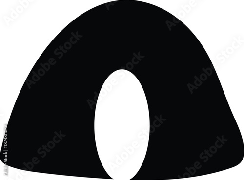 Silhouette of a cave entrance or shelter, abstract graphic design, simple black and white vector art, versatile for various concepts and backgrounds