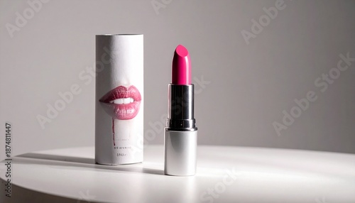 Elegant Lipstick Display - Pink Shade and Packaging on a White Surface.