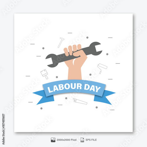 Labour Day Celebration Banner with Hand Holding Wrench