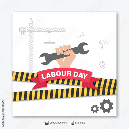 Labour Day Celebration with Worker's Hand and Tools