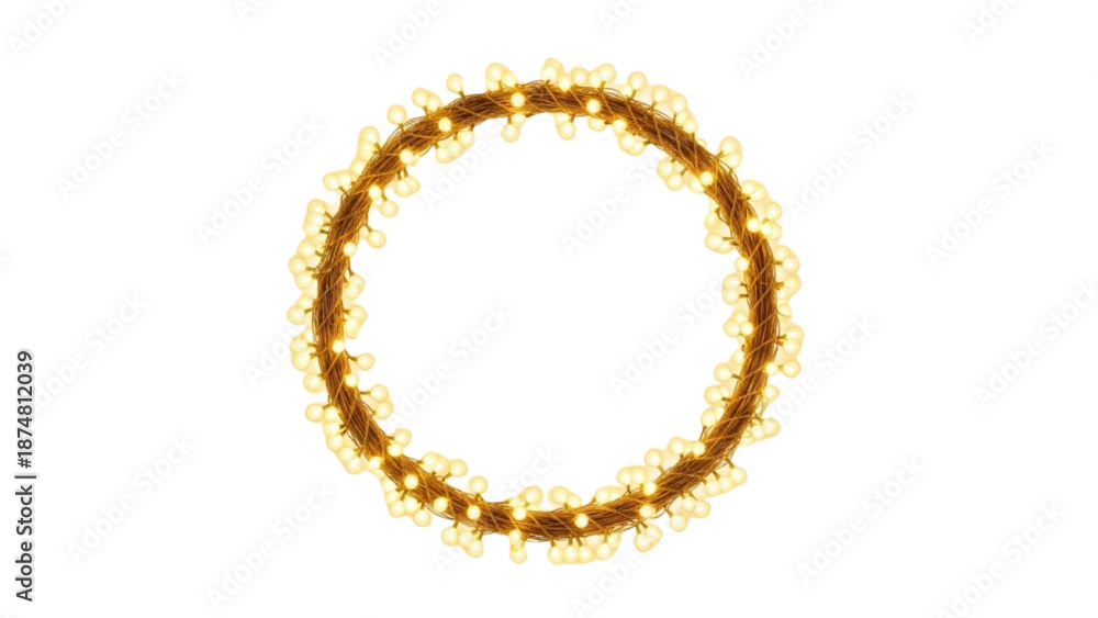 Fototapeta premium A bright, golden, glowing circle or ring of light on a white background