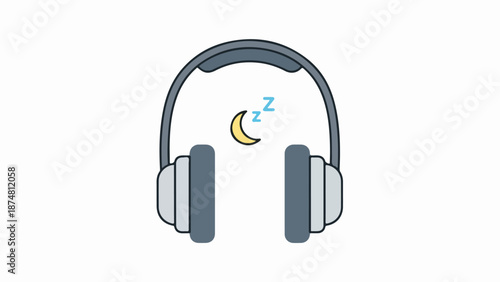 Minimalist cartoon-style headphones with a crescent moon and a blue 'z' on a light gray background