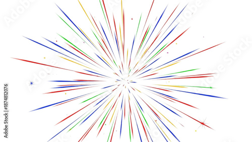 Vibrant burst of colorful light rays exploding outwards, symbolizing energy and celebration on a clean white background