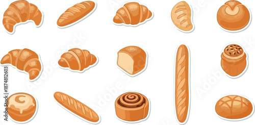 A delightful assortment of freshly baked bread and pastries, perfect for a bakery or breakfast theme