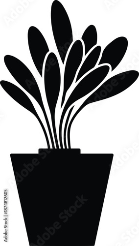 Minimalist vector silhouette of a stylish potted houseplant, perfect for elegant interior design elements, botanical graphics, and garden-themed projects