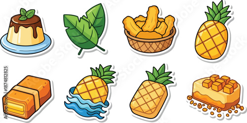 Collection of delicious and vibrant tropical fruits and desserts, perfect for food and travel themes