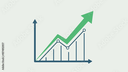 Professional line chart with ascending vertical bars and upward-trending line on green and blue background