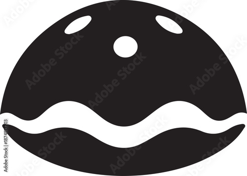 Black and white silhouette vector of a stylized clam or oyster shell with wavy lines representing water, perfect for seafood or beach themes