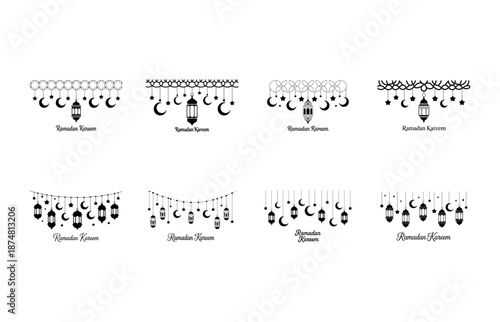 Ramadan Kareem Decorative Borders with Islamic Symbols vector illustration