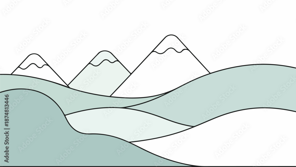 Obraz premium Serene mountain range with calm body of water and soft sky