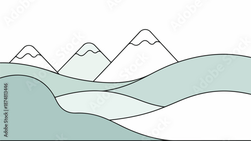 Serene mountain range with calm body of water and soft sky