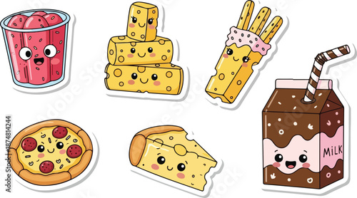 Cute Kawaii Food Stickers Collection A Whimsical Assortment of Delicious and Playful Food-Themed Graphics
