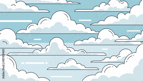 Soft gradient sky with fluffy cartoon clouds in blue hues