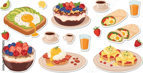 A vibrant collection of delicious and healthy breakfast dishes, showcasing a variety of culinary delights perfect for any morning meal