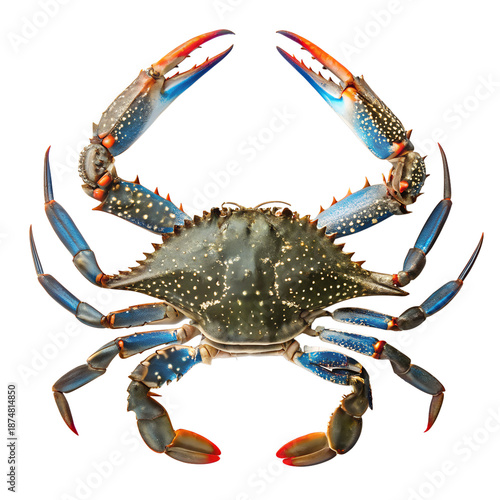 Fresh Blue Swimming Crab Isolated on Transparent White Background