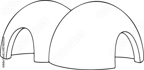 Minimalist vector silhouette of connected arched forms, perfect for architectural graphics or abstract igloo designs on transparent backgrounds