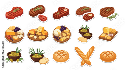 Delicious assortment of grilled steaks, cheese platters, olives, and bread for a gourmet dining experience