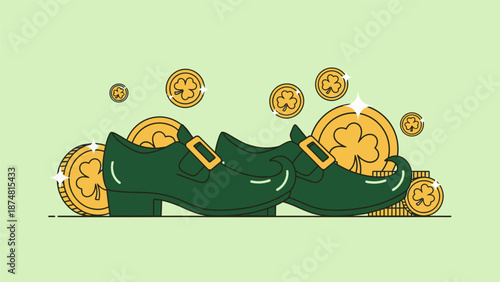 Green Leather Wallet with Gold Coins.