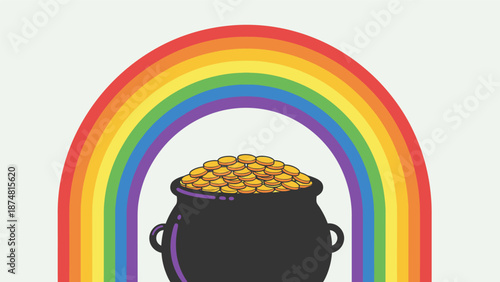 Black Pot Filled with Gold Coins.