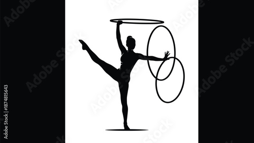 gymnastics, rhythmic, silhouette, athlete, sports, vector, hoop, performance, artistic, gymnastics, competition, female, elegant, icon, isolated, rhythmic 