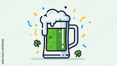 Green Beer Mug with Foam Illustration.