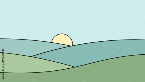 Rolling hills landscape with soft diffused light and distant horizon